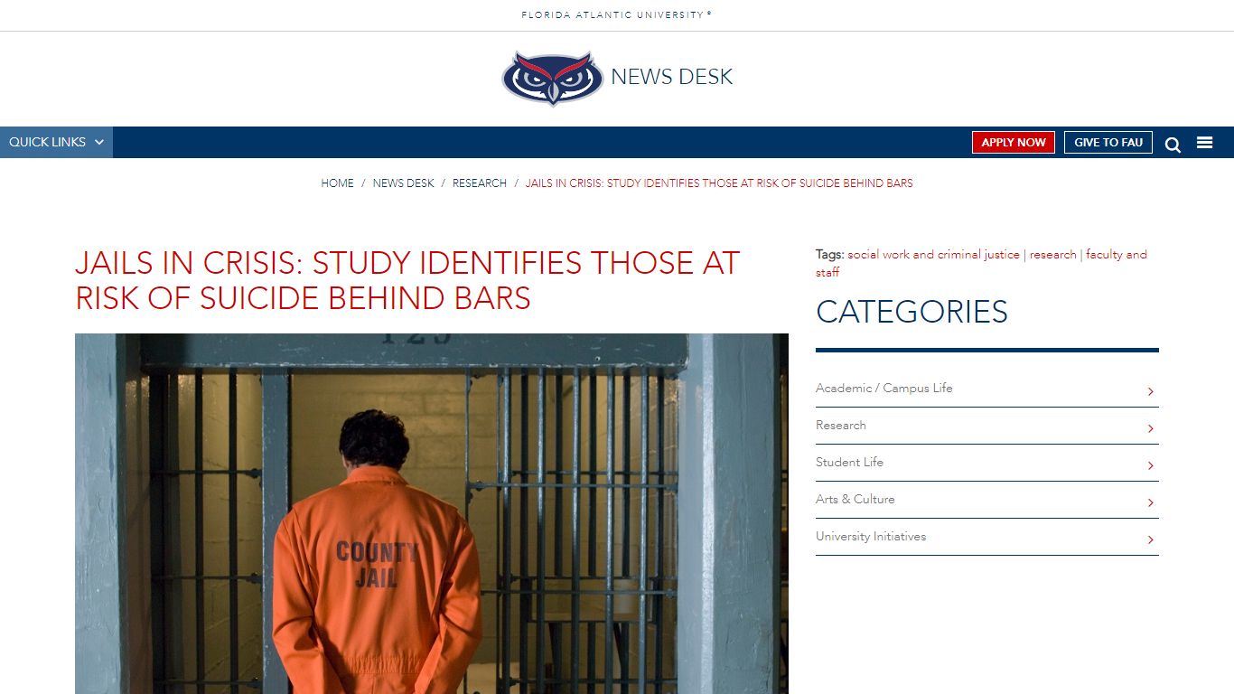 FAU | Jails in Crisis: Study Identifies Those at Risk of Suicide Behind ...